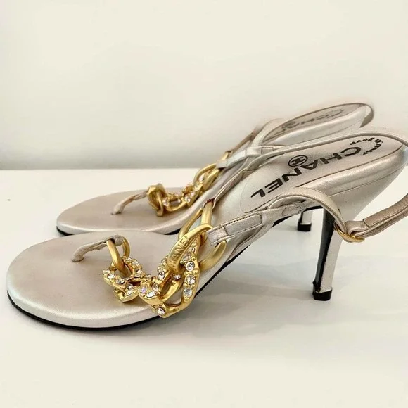 CHANEL | Shoes | Vintage Chanel Golden Chain Sandal Heels Size 36 